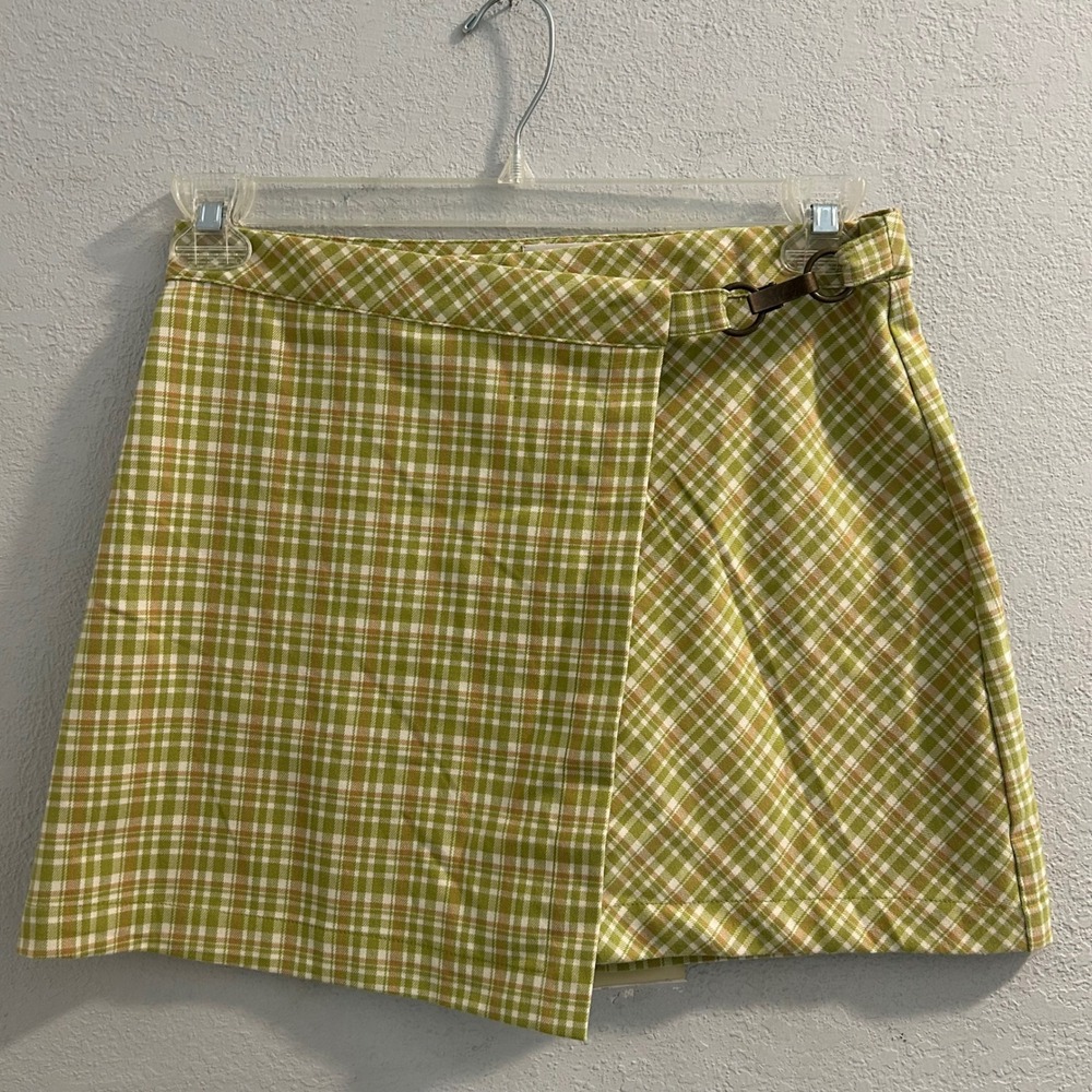 Urban Outfitters Green Plaid‎ Wrap Ring Buckle Mini Skirt Womens Medium